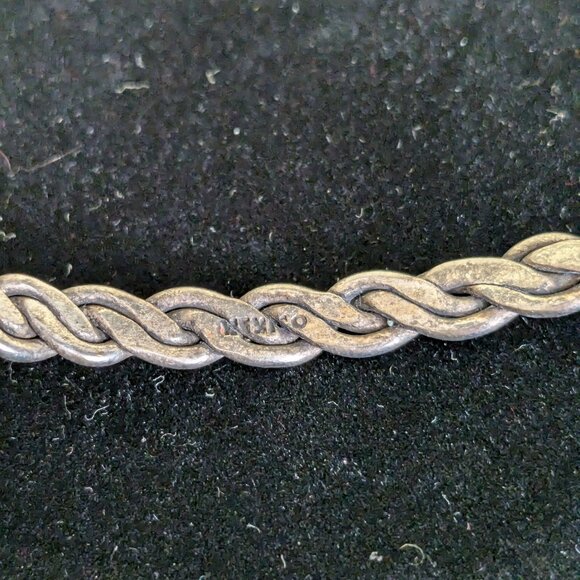 Mexico Bangle Bracelet Flat Braided Silver Tone Stackable Stacker Minimalist - Picture 6 of 8